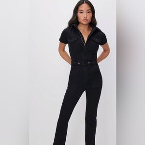 GOOD AMERICAN SHORT SLEEVE STRETCH DENIM JUMPSUIT. NEW WITH TAGS